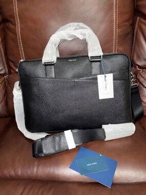 Cole Haan Black Men’s Laptop Briefcase with Shoulder Strap